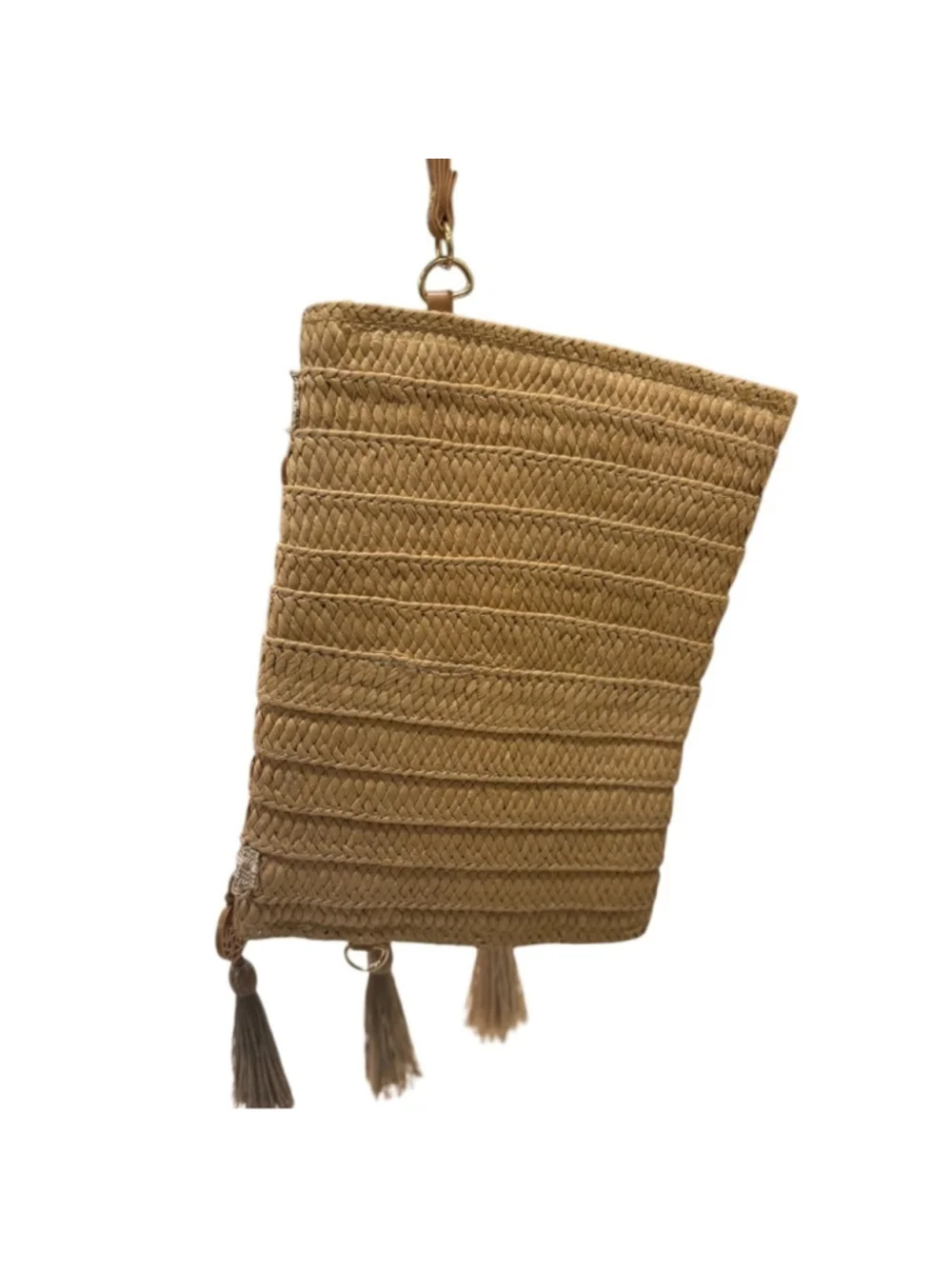 Boho Basket Woven Clutch Wristlet with Tassel Accents